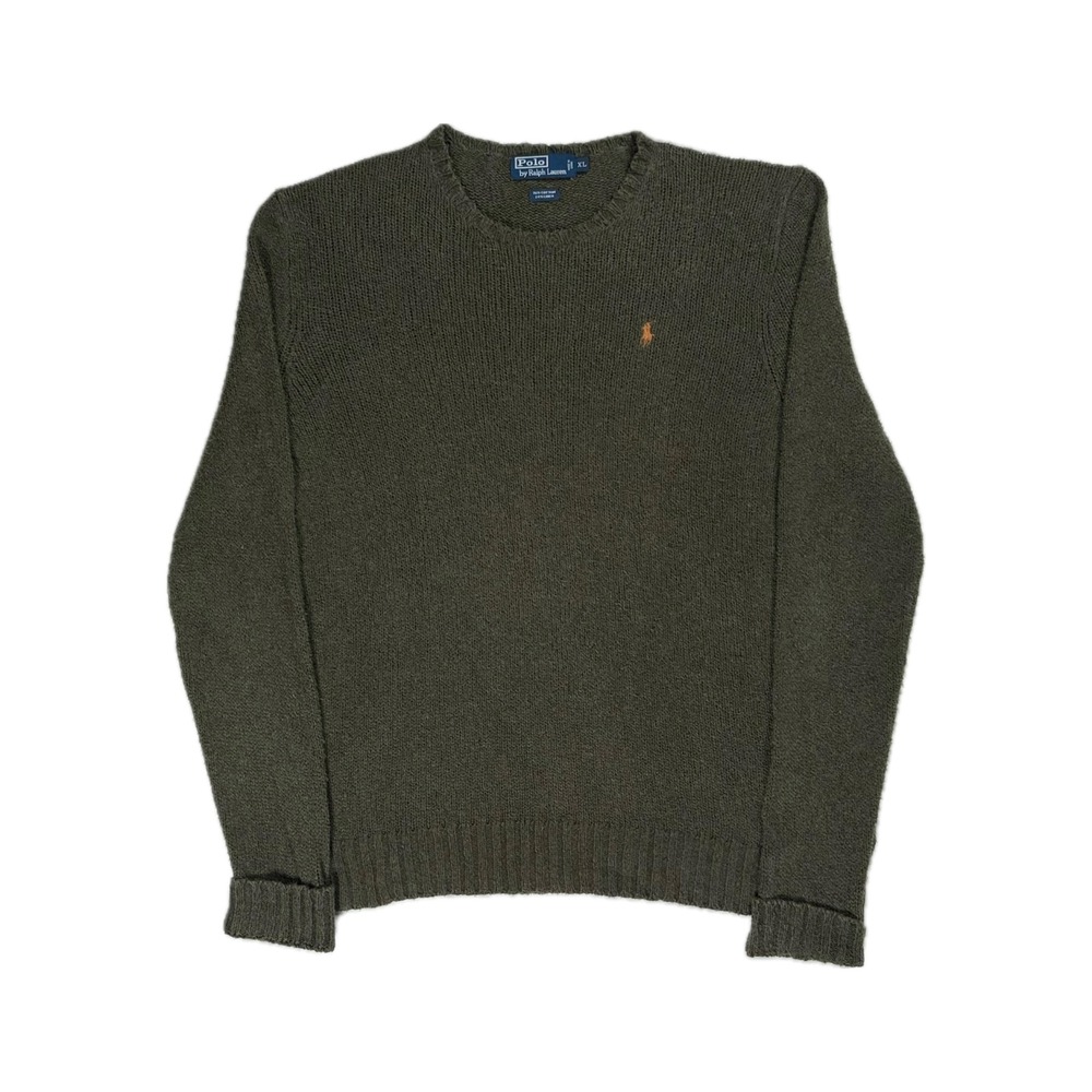 Polo Ralph Lauren linen blend khaki green orange pony fisherman sweater men's XL